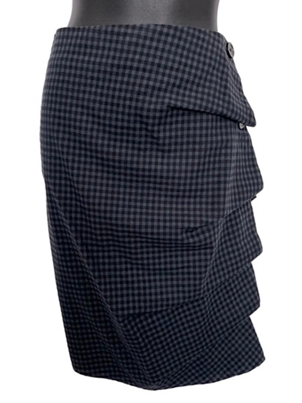 Alexander McQueen McQ Asymmetrical Blue Black Pencil Skirt Button Front Size 4US - Picture 4 of 16